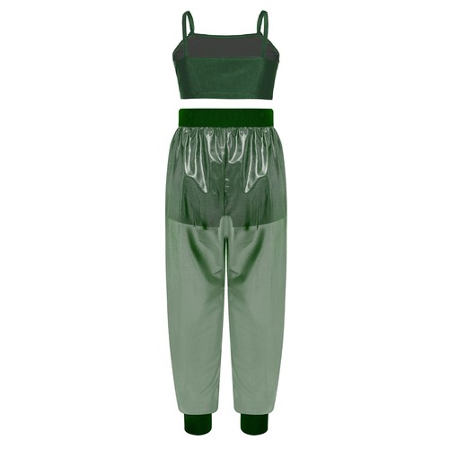 Kids Girls Sports Set Hip-hop Dance Vest with See-through Mesh Pants Yoga Gym - Picture 31 of 34