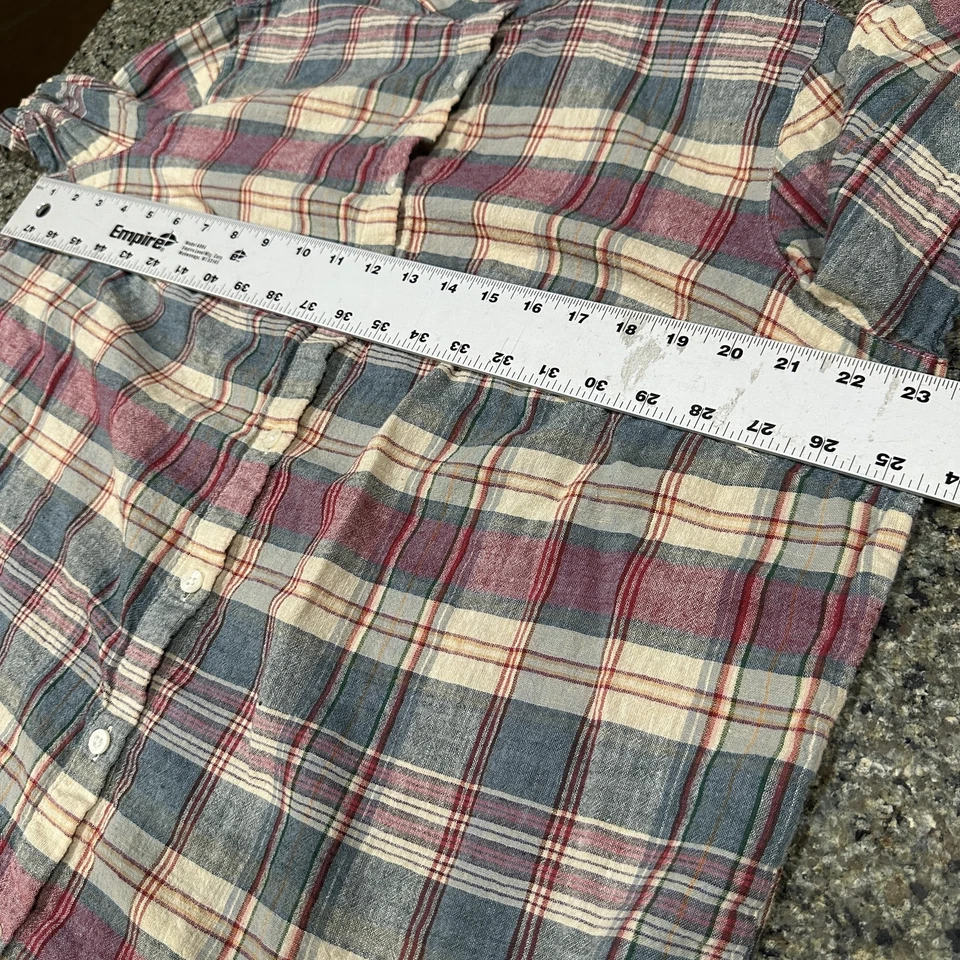 Camisa Chaps para mujer 1X roja verde amarilla a cuadros lino algodón abotonada manga larga Foto 4 de 4