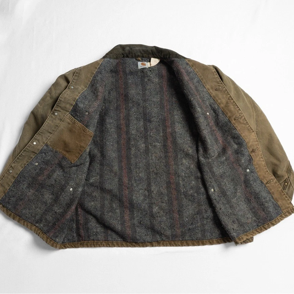Abrigo de tareas vintage Carhartt forrado con manta, desgastado CB1082, XL para hombre, marrón Foto 3 de 4