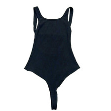 Reformation Ribbed Bodysuit Black V-Neck Back Eco Friendly Tencel Blend Size L