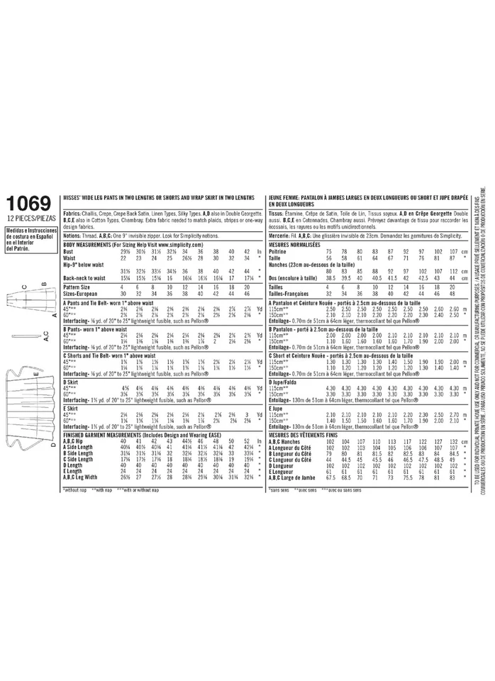 Pantalón Palazzo Simplicity 1069 Talla 12-20 Pierna Ancha Culotte Envolvente Falda Maxi Patrón Foto 4 de 4