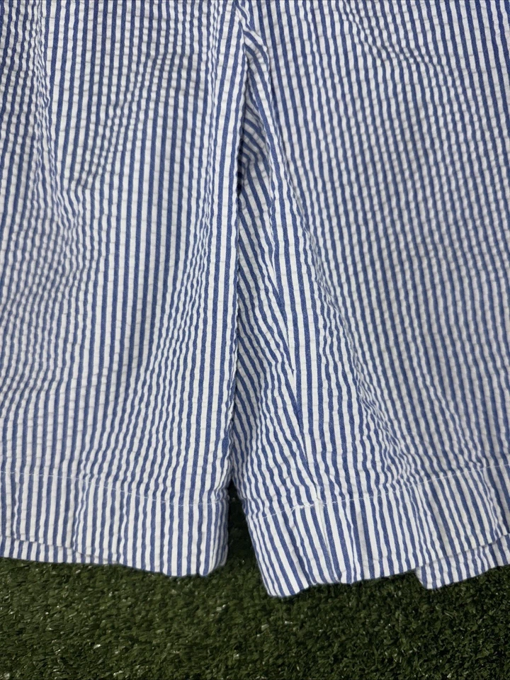 Cutter & Buck Golf Shorts Blue White Striped Pleated Seersucker Men’s Size 35 - Image 4 of 4