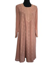 Peach Kurta Semi Sheer Size 38 Gota/Zari Embroidery   Emerald Detail   NWOT