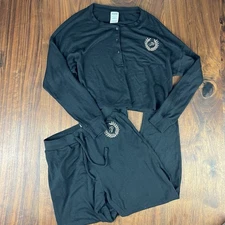 Victoria’s Secret XS Thermal Pajama Set Black Dot Long Sleeve  Top & Pants