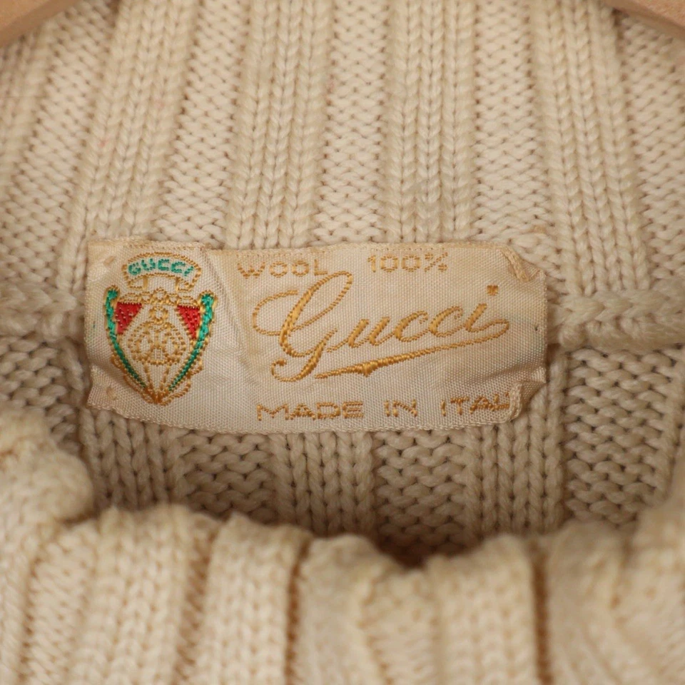 Suéter De Colección Años 70 GUCCI 100% Lana Crema Cremallera M/L Jersey 1973 Primavera Documentado Foto 4 de 4