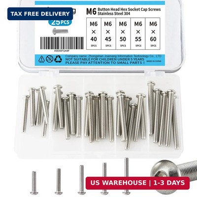 M6 x 40mm 45mm 50mm 55mm 60mm Button Head Socket Cap Screws Bolts, Stainless Ste