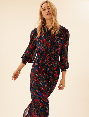 Per Una Floral Metallic Detail Midi Length Dress Women s Size 16