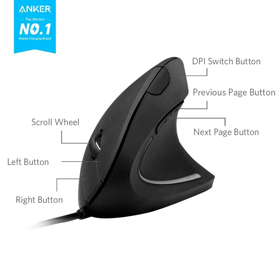 Ergonomic Optical USB Wired Vertical Mouse 1000/1600 DPI 5 Buttons CE100 - Image 2 of 4