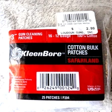 KleenBore Cotton Bulk Patches 16 - 12 Guage Safarilland 3"
