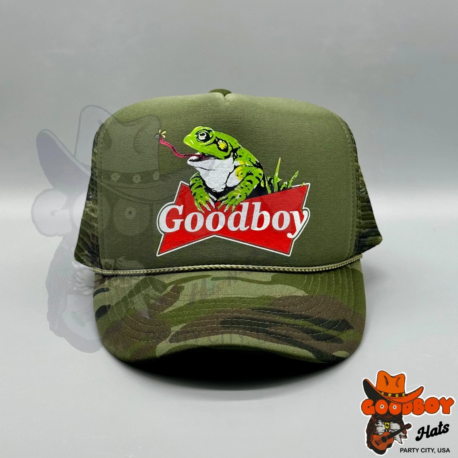 Good Boy Frog Camo Trucker Hat Western Style Budweiser Frogs Beer