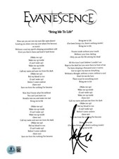 Amy Lee ‘Evanescence’ Lead Singer Signed Lyric Sheet ‘Bring Me To Life’ Beckett