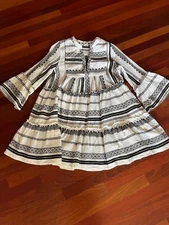 Elan Tiered Babydoll Dress Embroidered Black and White Cotton Ladies Size Medium