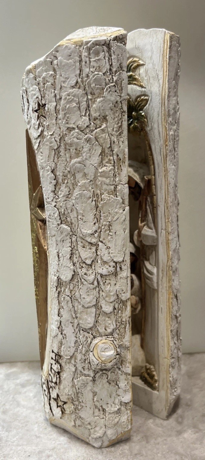 2015 Roman,Inc - Hinged Faux Log Opens to Nativity Scene - 9.75" T