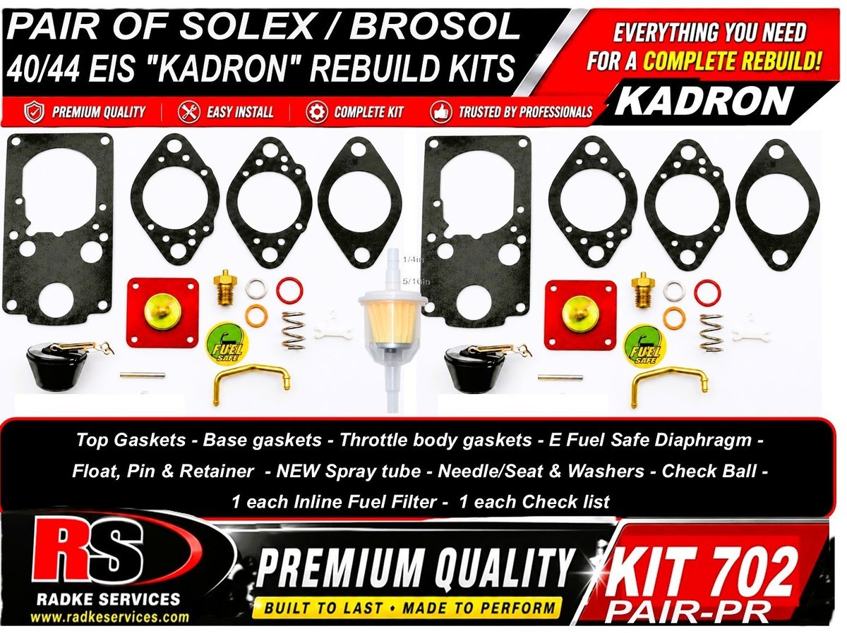 PAIR Kadron Brosol/Solex H40/44EIS Carb Rebuilds W/NEW SPRAY TUBES