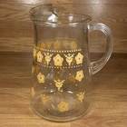 Vintage Pyrex Corning Butterfly Gold Floral Glass Pitcher with Ice Lip 70s