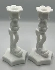 Westmoreland Milk Glass Dolphin/Koi Fish Candle Holder Candlestick Vintage PAIR