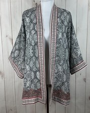 Max Studio Women  s Black White Paisley Open Front Cardigan Kimono Size L NWT
