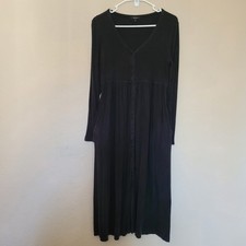 Quince Women Maternity Tencel Rib & Nursing Button Front Dress Black Size Small