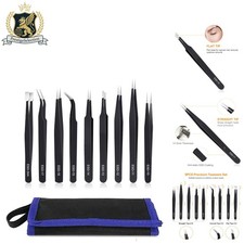 9PCS Precision Tweezers Set - ESD Safe Stainless Steel for Crafts  Electronics