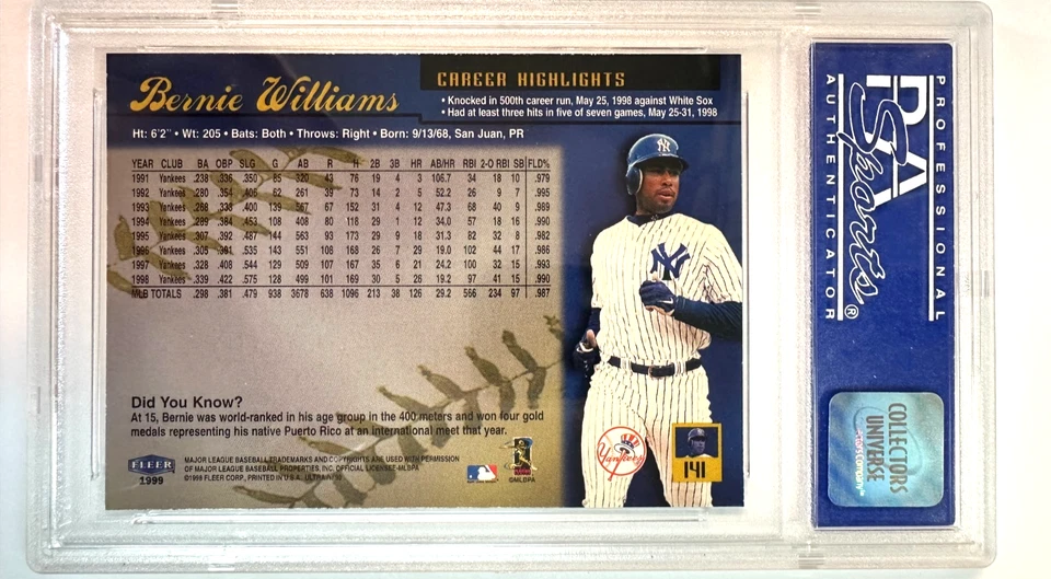 1999 Fleer Ultra Bernie Williams #141 PSA 8 *POP 2, NONE HIGHER* - Image 2 of 2