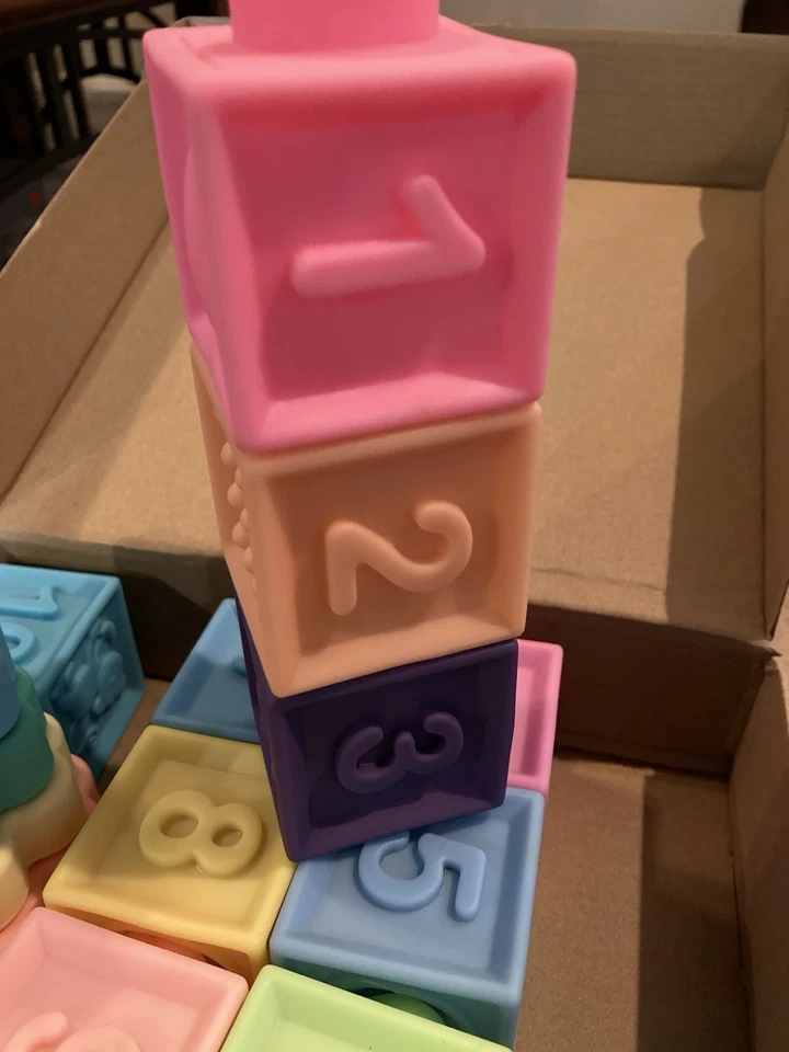 Elbebe Block Set NIB Silicone Numbers Animals Stacking Shapes Flower Stacker 16p - Image 4 of 4