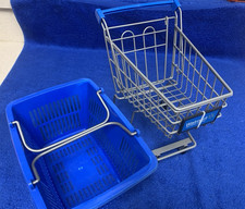 Walmart Shopping Cart Toy Doll Size Mini Gray Metal Blue 10" Tall and Basket