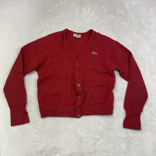 Vintage Negligee Lacoste Strickjacke rot Wolle hergestellt in Korea Kroko-Logo adretter Strickpullover