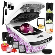  Vegetable Chopper and Spiralizer - Food Chopper with Container, 4 in 1 White