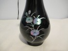 Vintage Black Lacquer Over Brass Vase Floral Mother of Pearl Inlay — photo 2