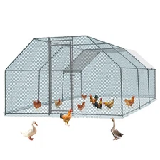 Large Garden 6.5/13/19FT Walk in Metal Chicken Coop Hen House Cage Run Cover