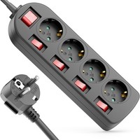 Steckdosenleiste 4-Fach Mehrfachsteckdose 3M Kabel Schalter Steckerleiste 3680W