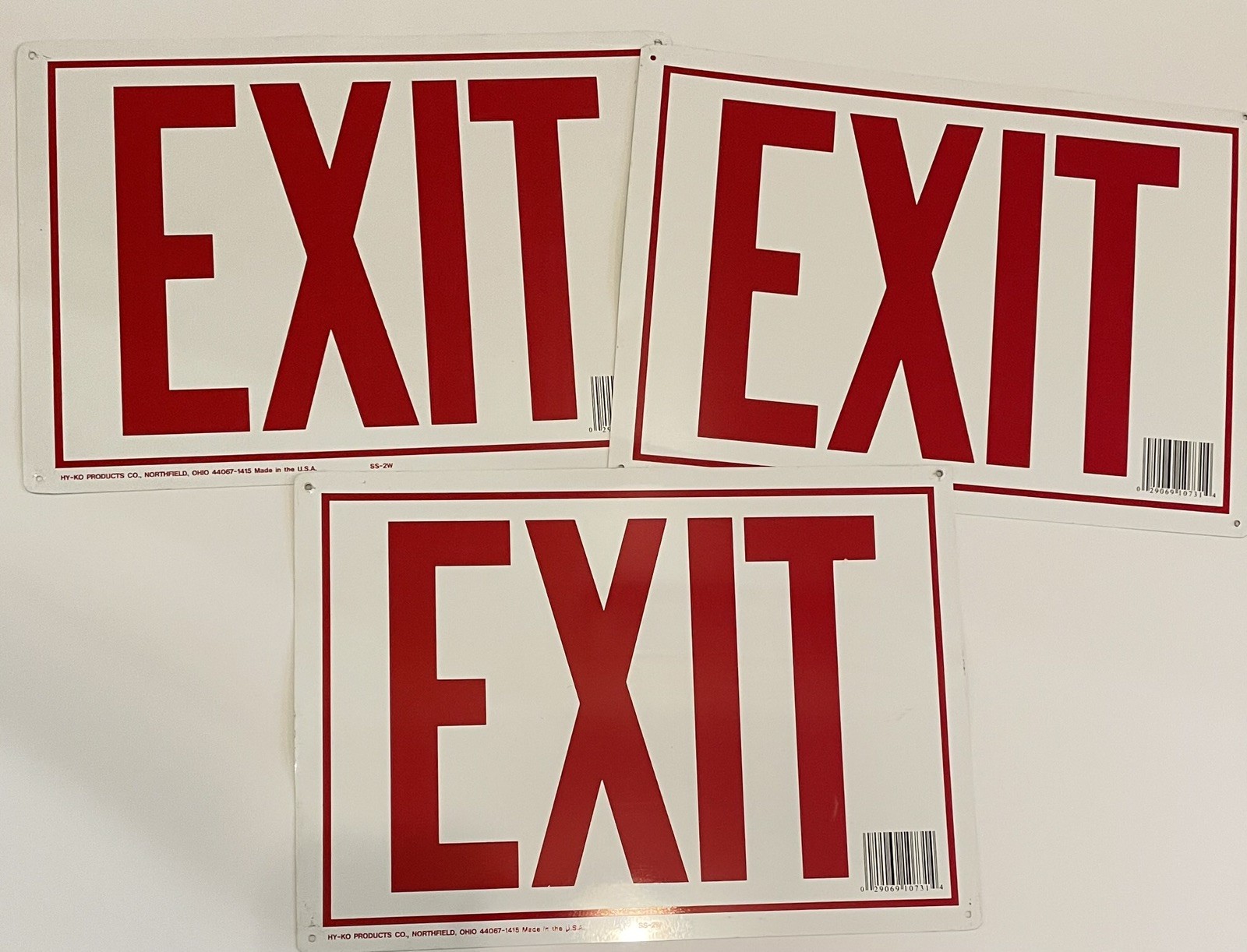 Lot of 3 HY-KO Products EXIT Signs Metal Tin 14" X 10"NOS Made in USA