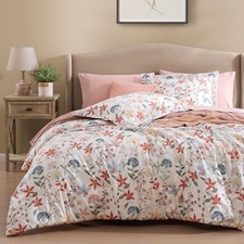 Comforter Set, 7 PCS Floral Comforter Set with Flowers Leaves Full Clay Pink