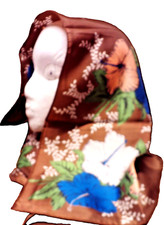 Vintage JAPAN Hand-Painted 25"x25" 100 Acetate Scarf Wrap Headscarf-Floral 1019
