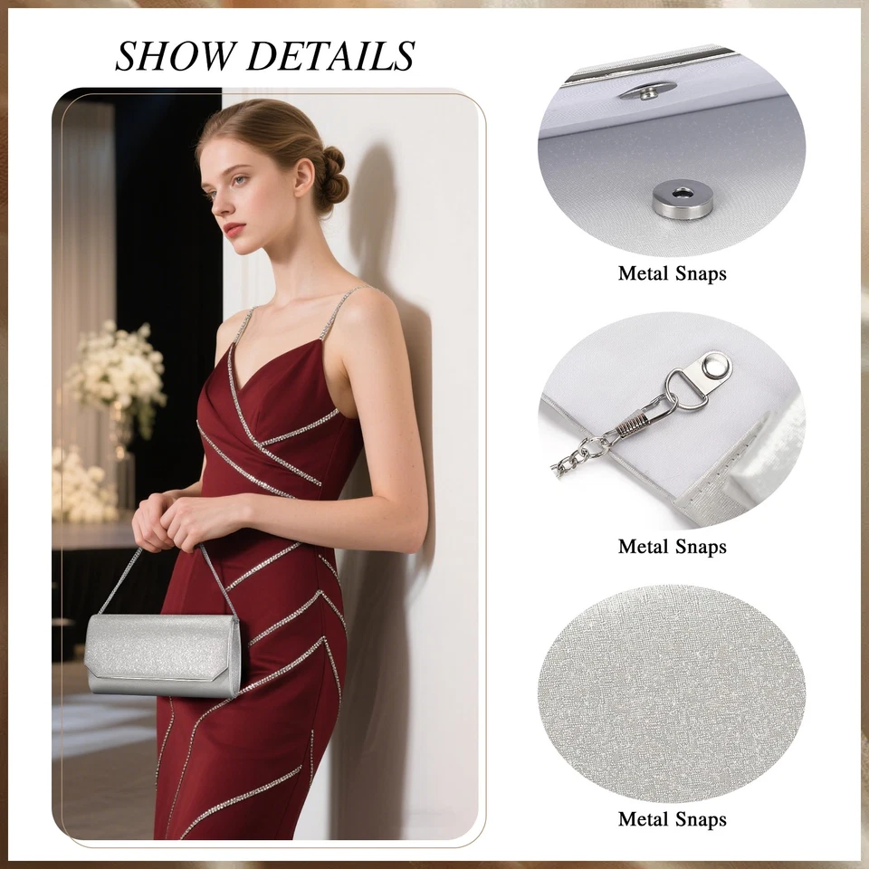 Mujeres Bolso de Noche Bolso sin asas Carteras Brillantes Bolsos Bandolera Bolso de Boda Nuevo Foto 4 de 4