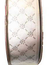 Silver Glitter Snowflakes 1.5" x 2 yds Winter White Wired Ribbon Diamond Pattern