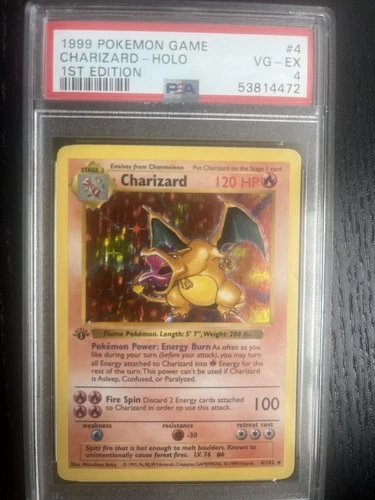 1999 POKEMON BASE SET SHADOWLESS 1ST EDITION #4 CHARIZARD-HOLO PSA 4