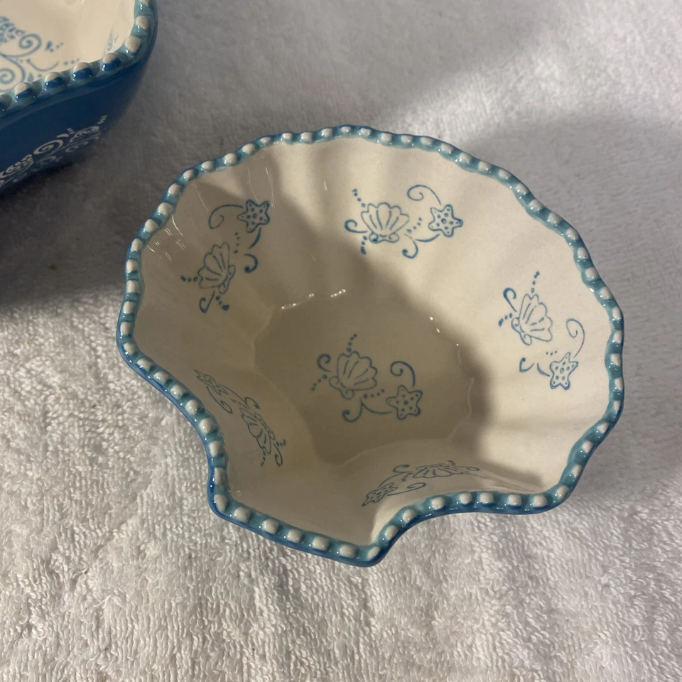 Juego de 3 cuencos Temptations Chip Dip encaje floral verano con forma de conchazón marino Foto 4 de 4