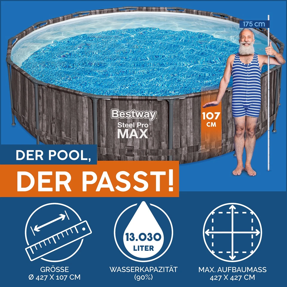Aufstellpool Ersatzpool ohne Zubehör Stahlrahmen rund Braun Ø 427 x 107 cm - Bild 3 von 4