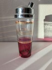 Cocktail Shaker Red W Gold Stripe Glass MCM Deco Chrome Cap — photo 3