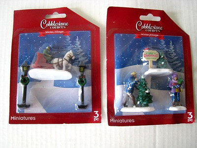 Cobblestone Corners Winter Village Miniatures - 2 Sets (6 Pieces)