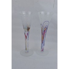 Milano Romania Mosaic Stained Glass Champagne Flute Glasses Stem Two Set x2