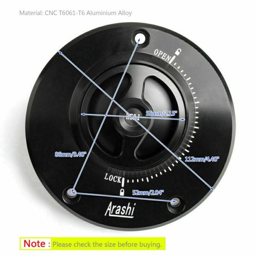 KEYLESS Fuel Cover Gas Tank Cap Blk For Kawasaki VERSYS1000 ABS GTR1400 10-18 E2 - Picture 2 of 7