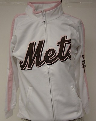 Youth Girls Kids Stitches New York Mets White Pink Brown Jacket Full Zip