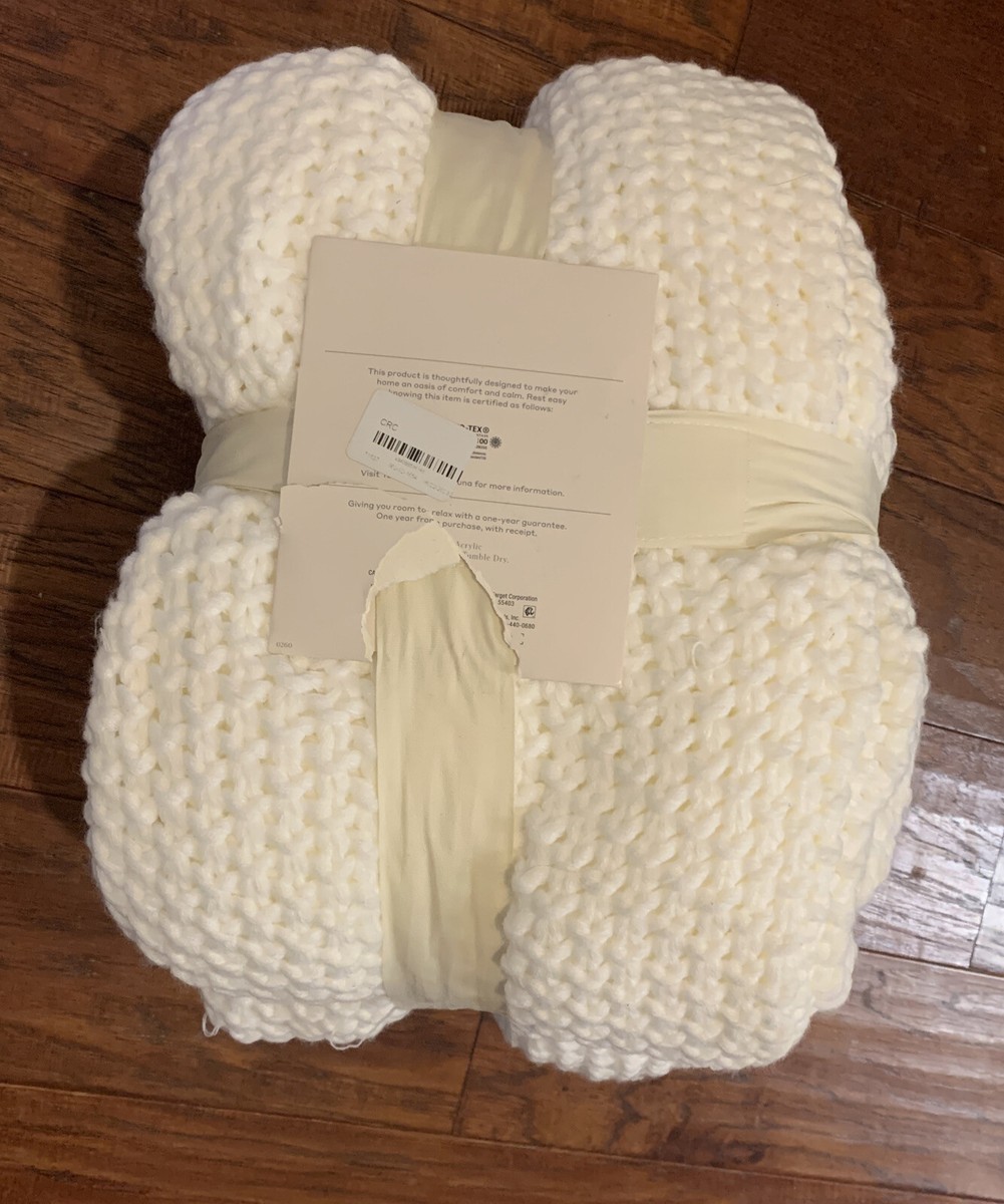 Casaluna Full/Queen Chunky Knit Blanket White Medium Weight Machine Wash  Cozy