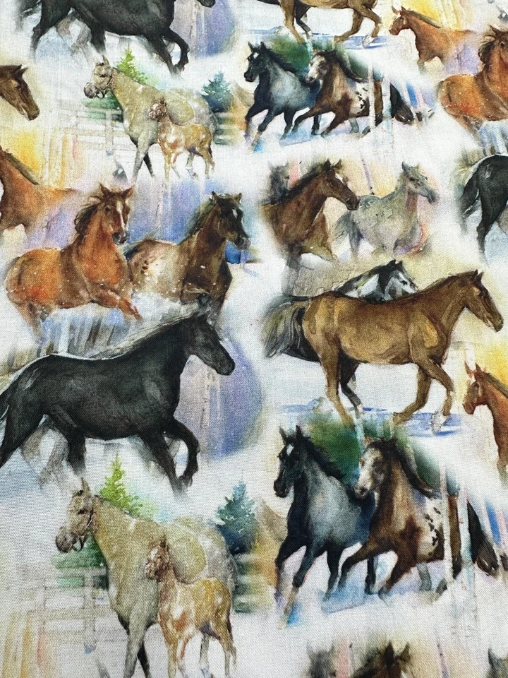3 Wishes - Galloping Horses; Snowfall on the Range Quilting and Crafting Fabric - Image 2 of 4