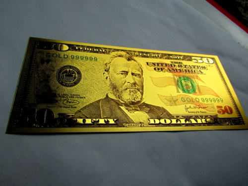 Fifty Dollar Bill Gold Money Fake Banknote   NEW - Picture 1 of 4