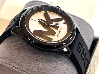 MICHAEL KORS MK7138 Janelle Black Silicone Strap Womens Watch BNWT
