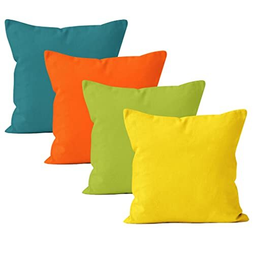 Encasa Homes Federe 4 Pezzi (45x45 cm) - Bright Combo - Tela in Cotone