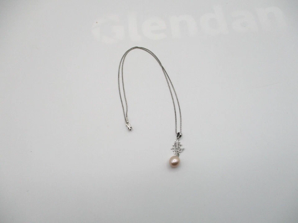 COLLAR ORO BLANCO 14K con COLGANTE PERLA ROSA PERSONAJES "LONGEVIDAD CHINA" Foto 2 de 4